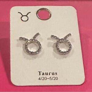 Rhinestones Taurus earrings pierced and new!!  Silvertone